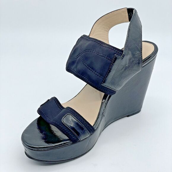 Adrienne Vittadini AV-CONCERTO Wedge Heels Women’s 8M Black Patent Sling Back - Picture 1 of 16